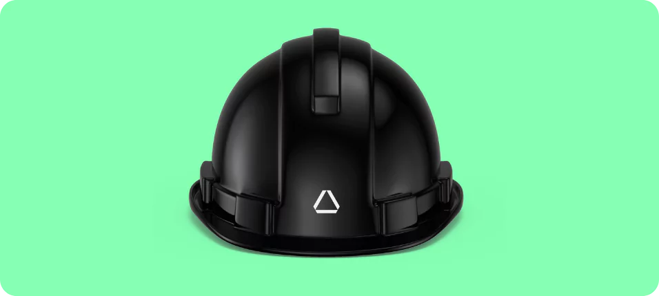 a black hard hat with white logo